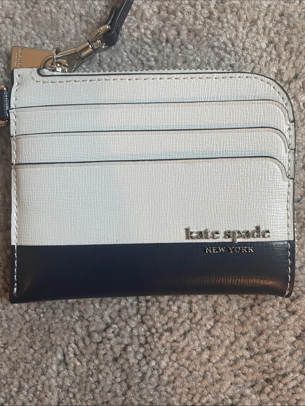 Kate Spade White and Navy Leather Wristlet Card Holder